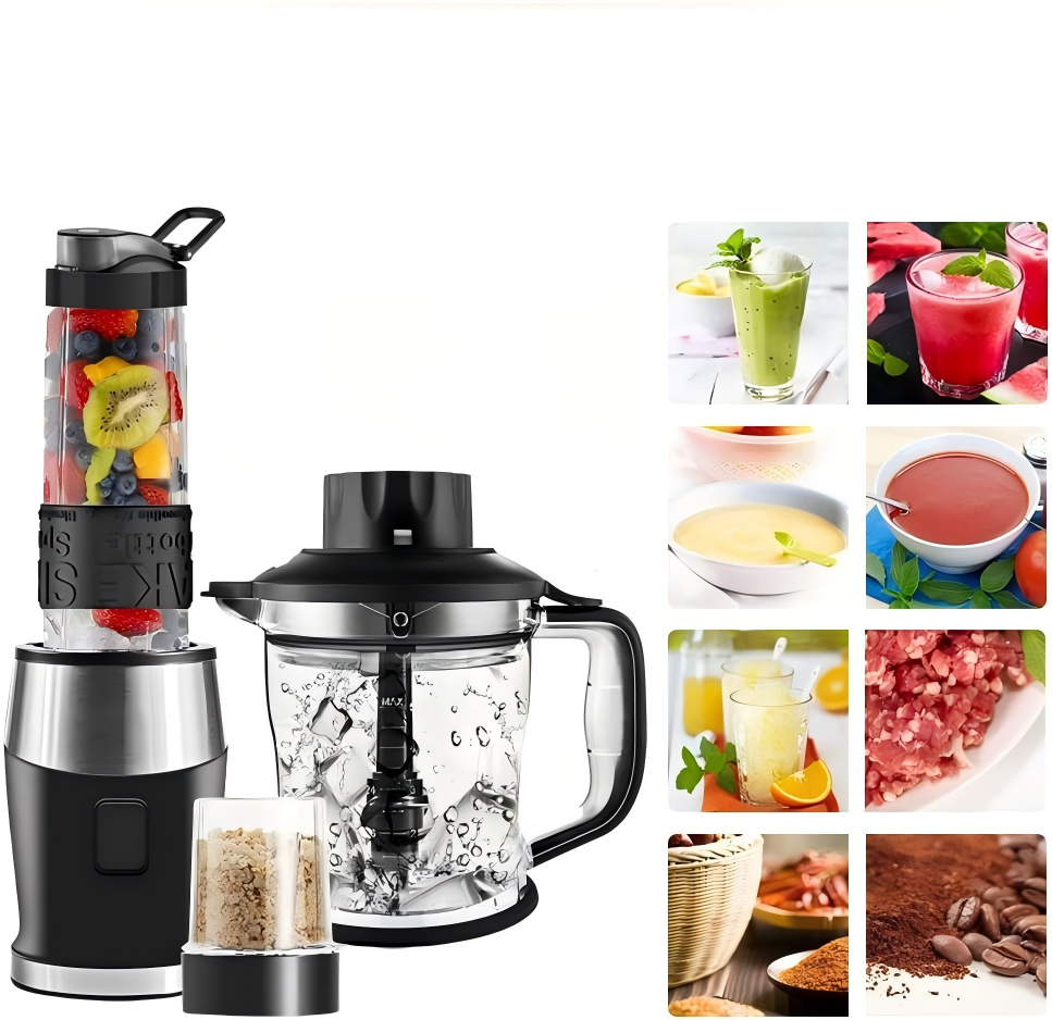 High-performance food blender with multiple speed settings and stainless steel blades, modern kitchen appliance design